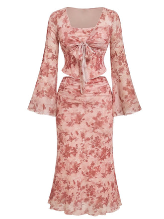 [Prévente] Robe Longue Florale Col en V Manches Bouffantes avec Ceinture années '70 2