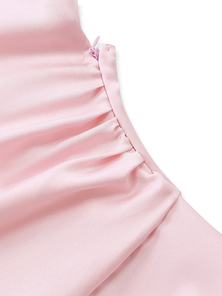 Robe Longue Satin Bretelles Fines à Volants Dos Nu Années 1930 6