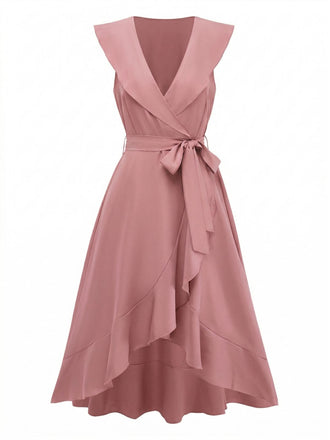 Col V Uni à Volants Ourlet Tie-Up Robe Années 1930 2