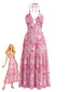 Robe Maxi Licou Perlé Imprimé Cachemire Bohème Années 1950