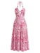Robe Évasée Florale Col en V Manches Courtes avec Ceinture années '50 3