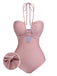 Rose Maillot de Bain Dos Nu à Anneau Métal Croisé années '40