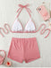 Ensemble Bikini Taille Haute à Carreaux avec Nœud Rose Années 50
