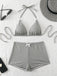 Ensemble Bikini Taille Haute à Carreaux avec Nœud Rose Années 50