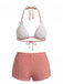 Ensemble Bikini Taille Haute à Carreaux avec Nœud Rose Années 50