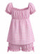 Ensemble Pyjama Vichy à Volants et Nœud Rose Années 1960