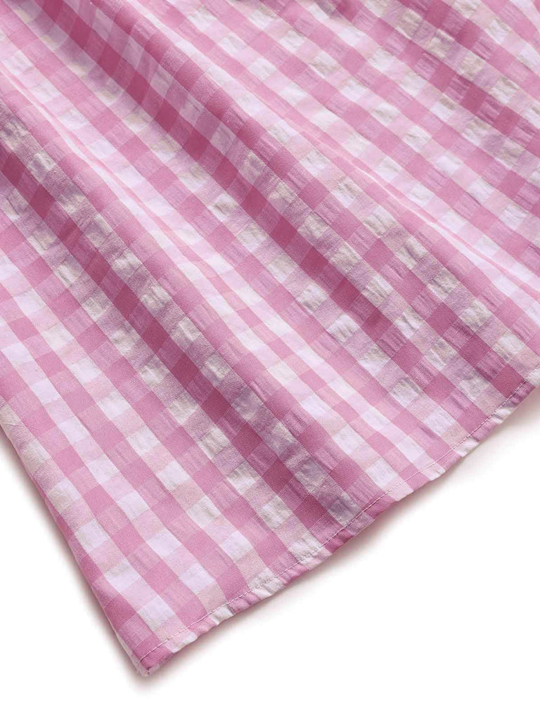 Ensemble Pyjama Vichy à Volants et Nœud Rose Années 1960