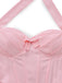 Close-up of a pink bikini top with thin straps on a white background