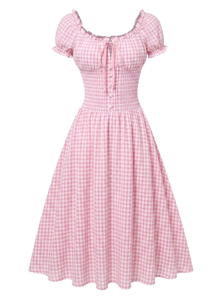[Prévente] Robe trapèze rose avec nœud uni années 40