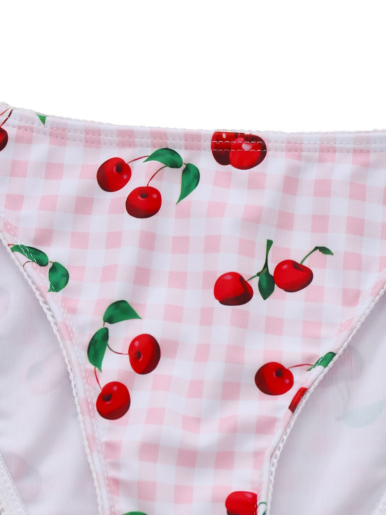 Bikini bottom with cherry pattern on a checkered background