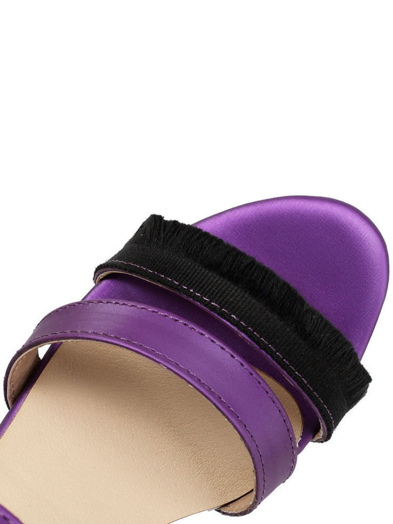 Sandales à Plateau Bout Ouvert Bride Cheville Talon Bloc Violettes 3