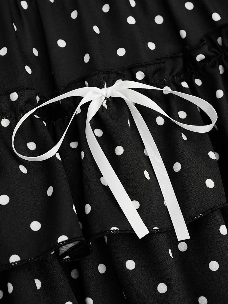 Polka dot lace ruffle mini skirt with bow detail for sweet feminine vintage styling