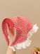 Foulard Tête en Maille Transparente avec Pompons et Dentelle Rose