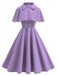 Robe à Ligne A avec Cape Uni Violet Années 50