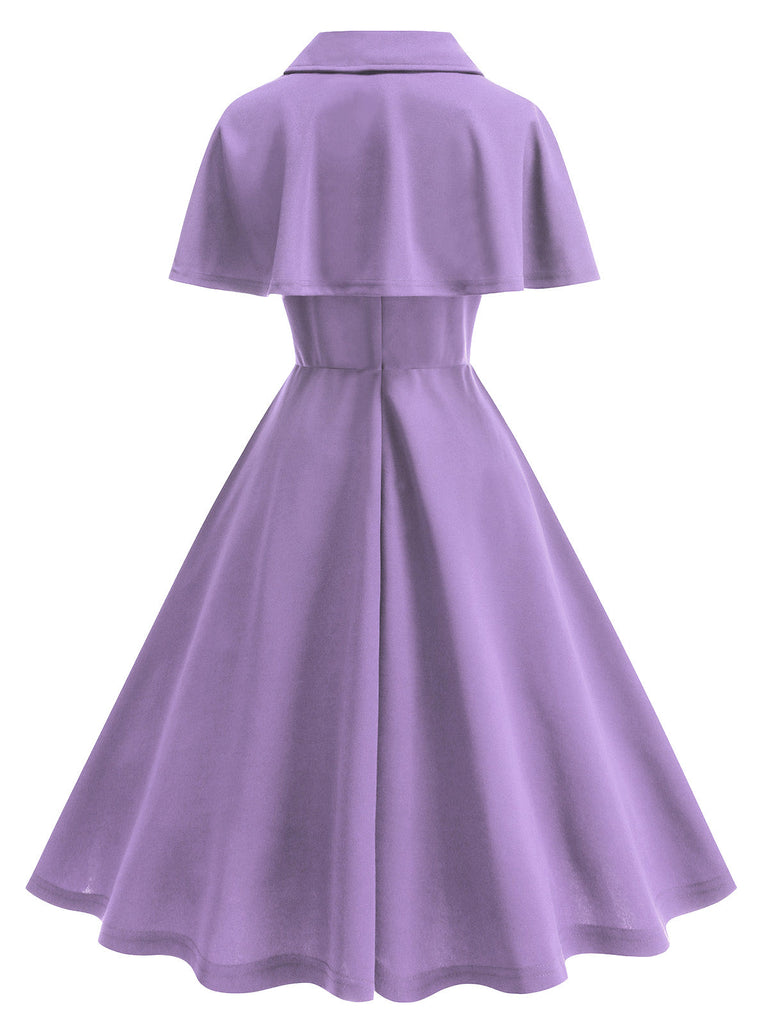 Robe à Ligne A avec Cape Uni Violet Années 50