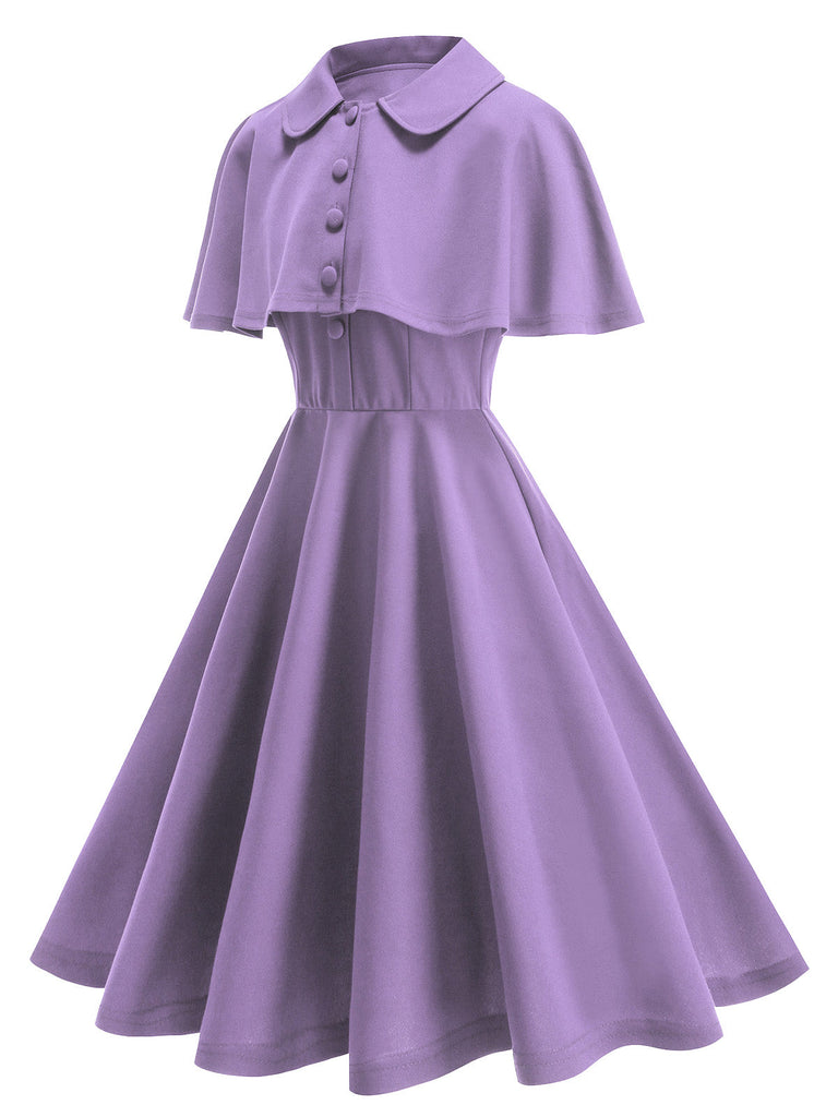 Robe à Ligne A avec Cape Uni Violet Années 50