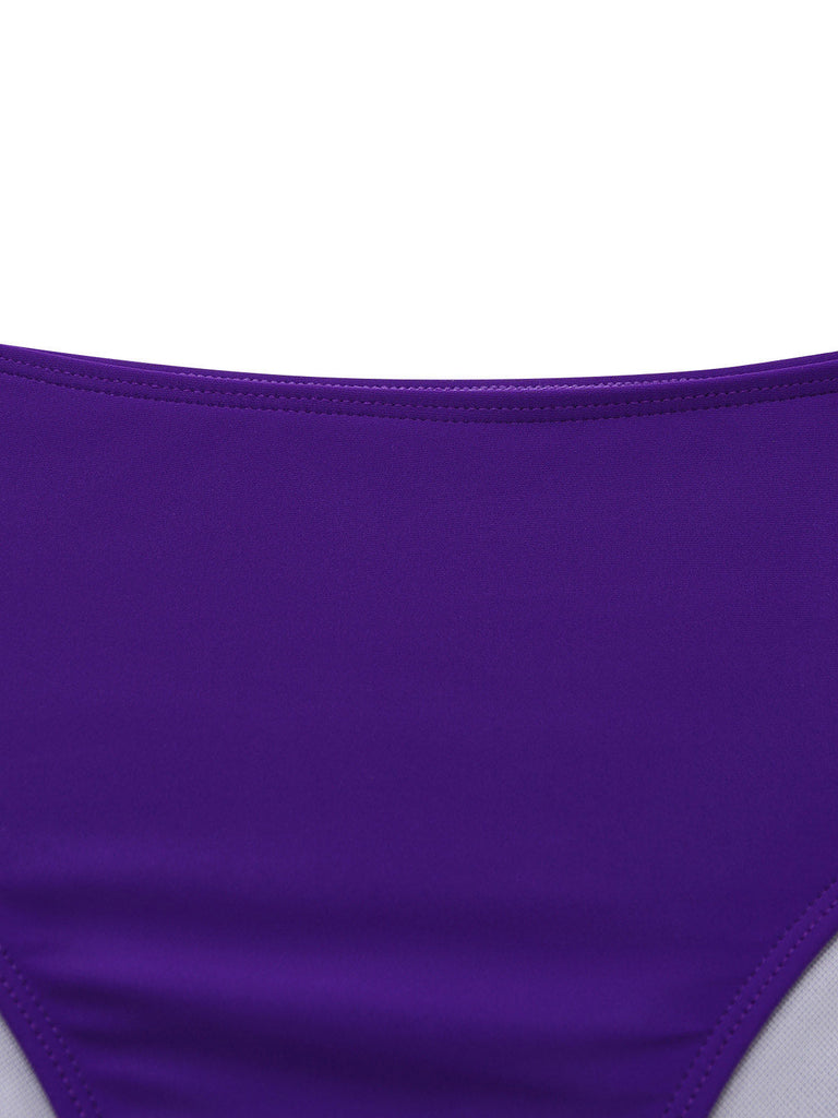 Ensemble Bikini Halter Lacé Uni Violet Années 80
