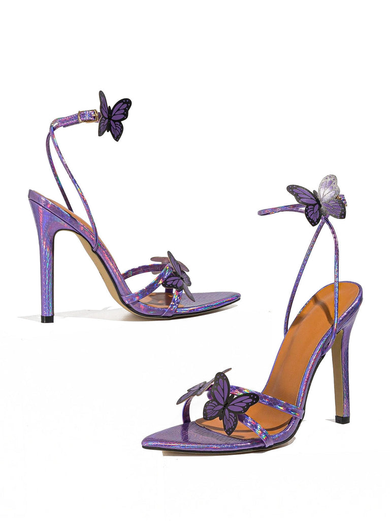 Chaussures à Talons Hauts Bout Pointu Papillon 3D Violet