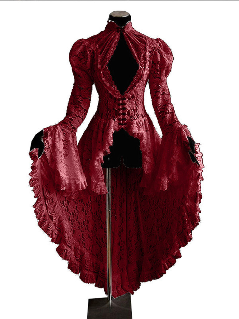 [Prévente] Robe victorienne rouge en dentelle à manches gigot des années 1980