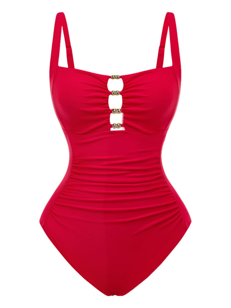 Froncé Découpé Tummy Control Maillot de Bain Une Pièce Années 1950 4