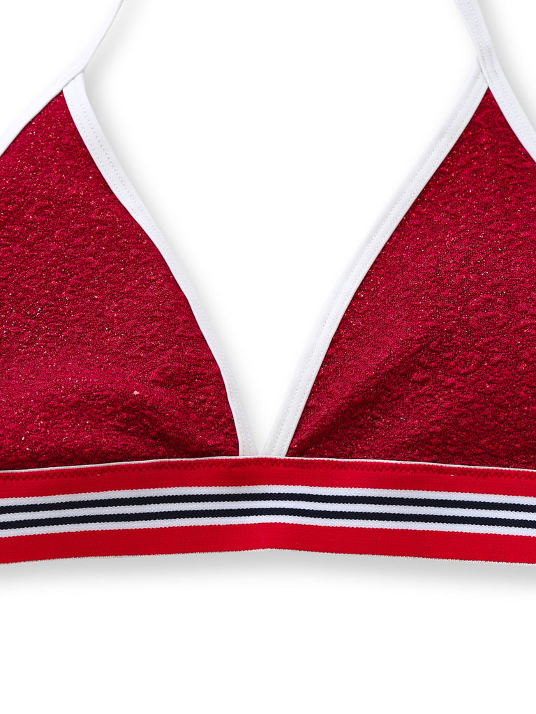 Ensemble Bikini Halter Taille Haute Pailleté Rouge Années 80