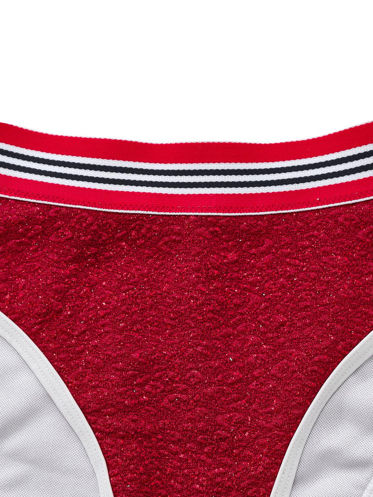Ensemble Bikini Halter Taille Haute Pailleté Rouge Années 80
