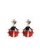 Boucles d'Oreilles Pendantes Coccinelle Cristal Doré Rouge