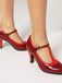 Red high-heeled shoes with a strap on a white background