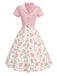 Robe Rose Col Revers Blocs de Couleur Années 1950