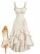Robe à bretelles beige unie à ourlet volanté, style années 80, charme vintage, idéale pour les passionnées de mode vintage.