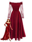 Robe bordeaux épaules dénudées manches longues en dentelle années 1930