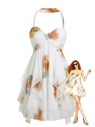 Dos : Robe mini jaune clair des années 1960, dos nu, ourlet asymétrique, silhouette classique, idéale pour les passionnées de mode vintage.