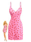 Robe courte rose à décolleté plongeant en V à motif fraise années 60