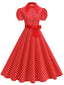 Robe évasée ceinturée col chemise unie à pois 1950s