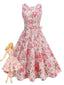 Robe imprimé roses évasée et ceinture 1950s