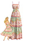 Robe longue fleurs volants rose foncé années 30