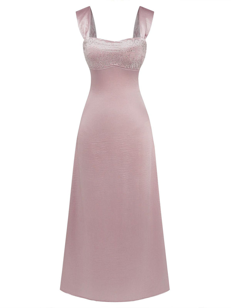 Robe maxi satin bretelles larges strass 1930s