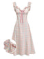 Robe swing volants nœud col cœur carreaux pastels 1950s