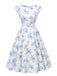 [Prévente] Robe Blanche Imprimé Roses Ceinturée années 1950