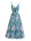 [Prévente] Robe Bleue Slip Bohème Col V Fleurs Aquarelle Années 30