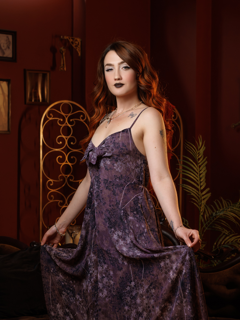 Robe Violet Slip Bohème Col V Fleurs Années 30