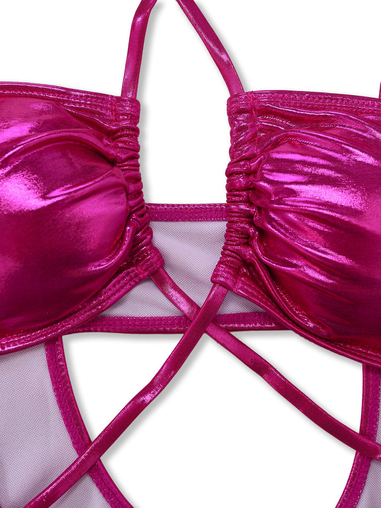 Métallique Cut-Out Maillot de Bain Rose rouge Années 1970 6