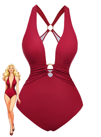 1960s Ruched Drawstring One Piece Swimsuit - vintage swimsuit, pin-up style