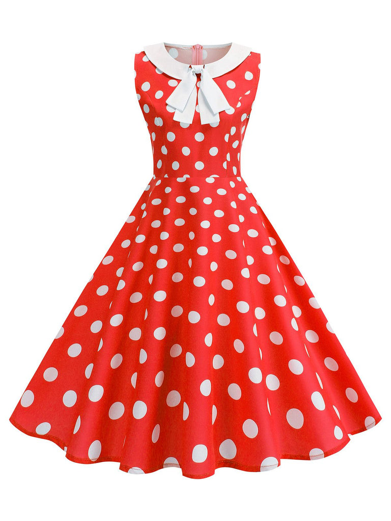 Robe sans manches à pois et col Claudine années 1950
