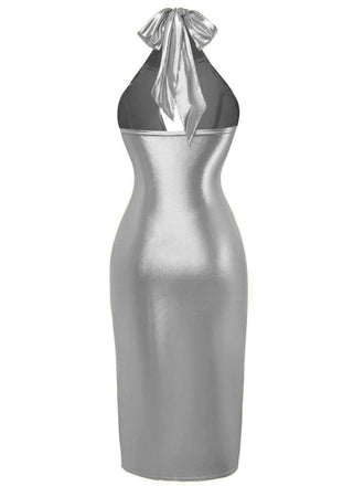 Robe crayon style disco col licou et trou de serrure des années 1960