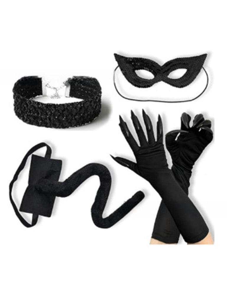 Set d'Accessoires Costume Chat Noir avec Masque à Paillettes