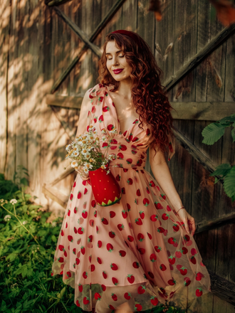 Robe trapèze rose fraise années 1950 en maille Chic