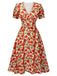 Robe trapèze rose à col en V des années 1940 rouge