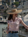 Chemise à carreaux Vichy années 1950 rose à revers