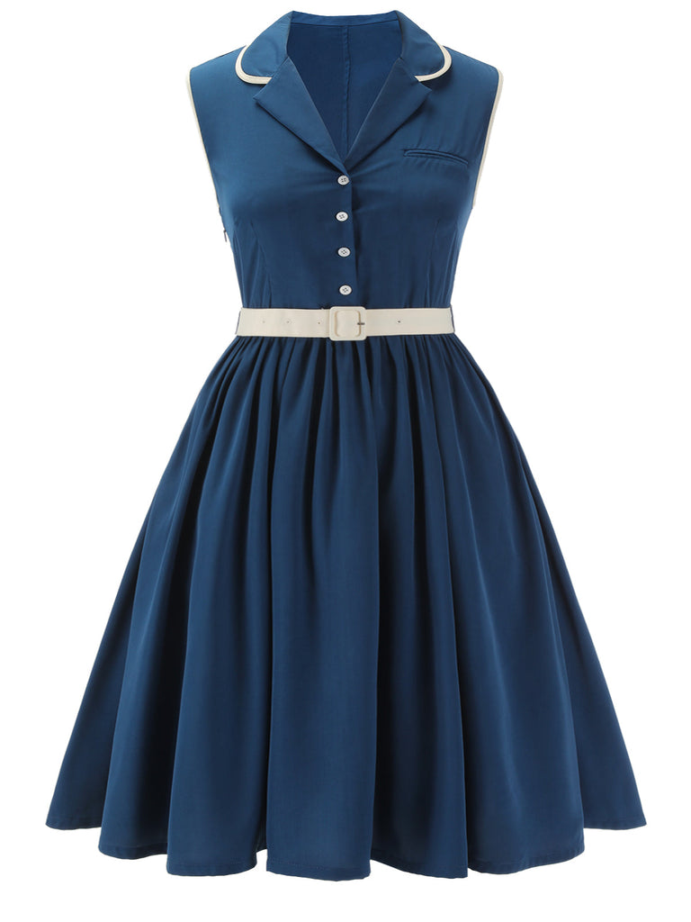 [Prévente] [Grande Taille] Robe Sans Manches Revers Bleu Marine Années 1960